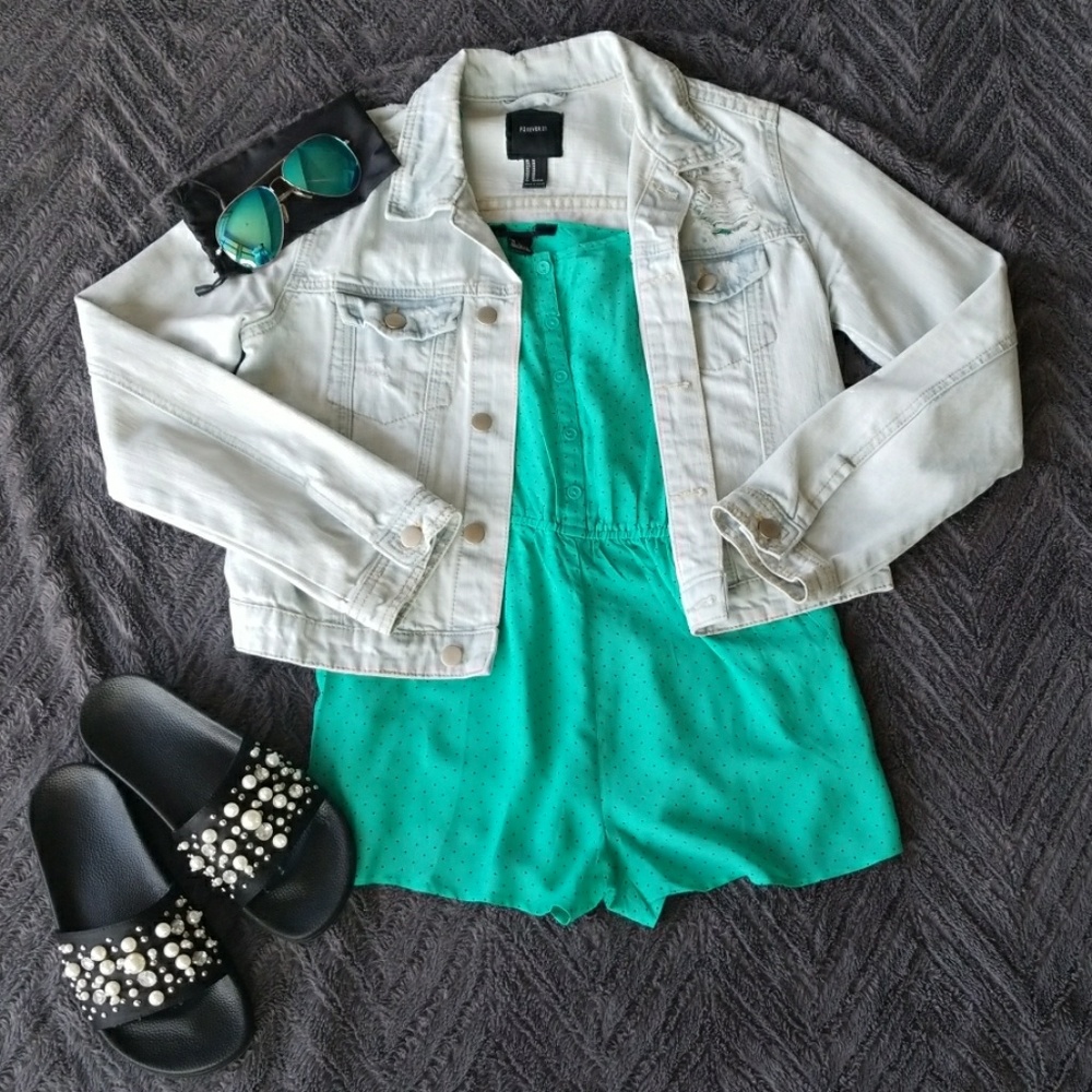 Turquoise Mini Polka Dot Romper!